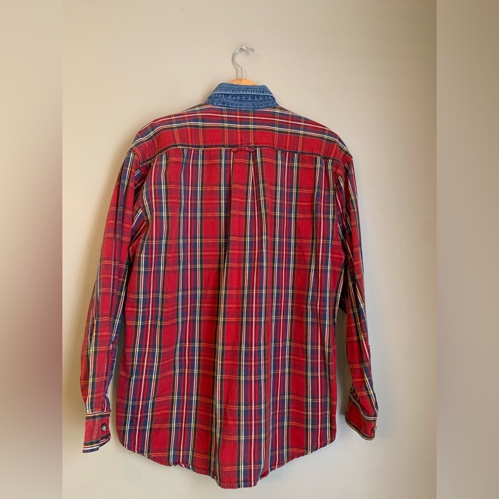 Vintage American Eagle Outfitters Shirt Mens L Plaid Denim Collar Button Up 90s - Picture 7 of 7